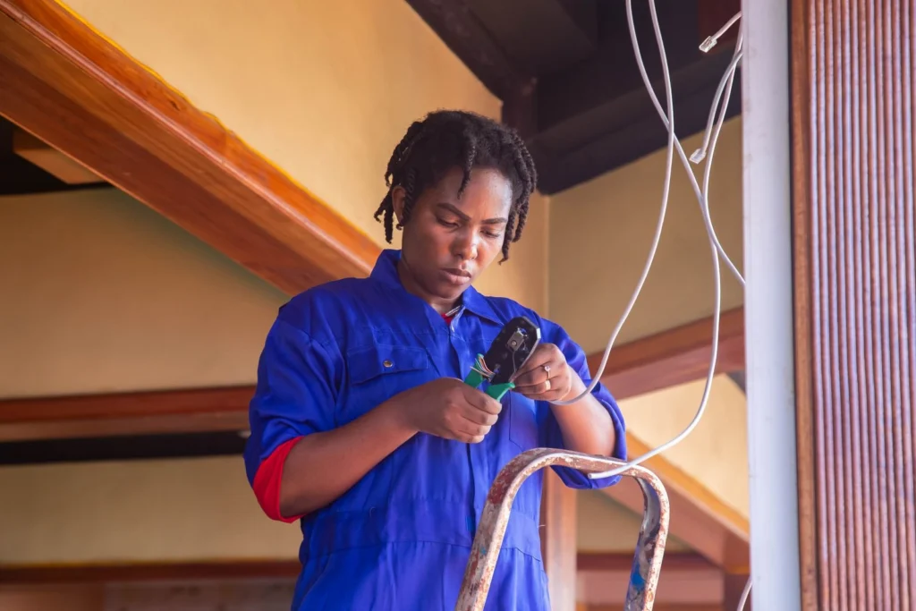 Electrician working on wiring