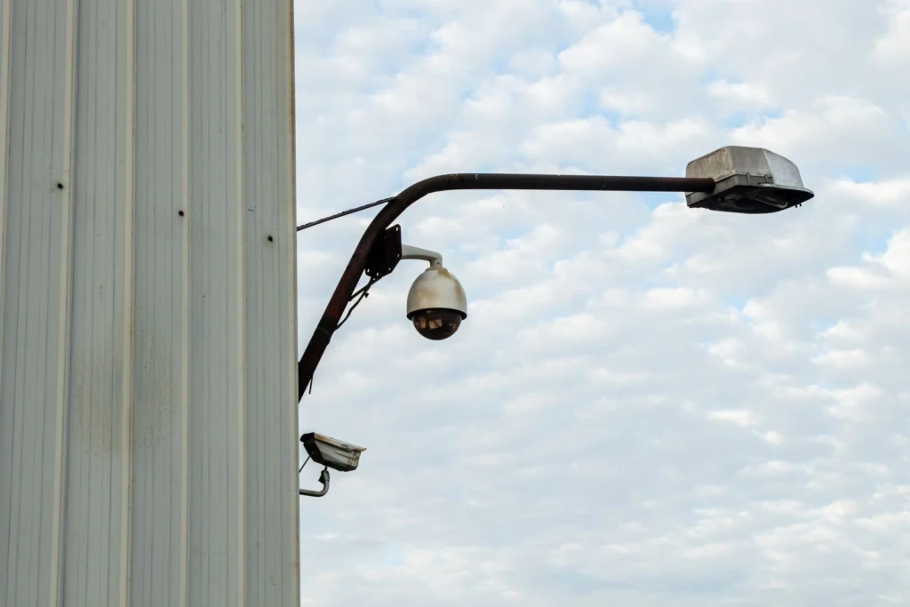 Dome camera on a street light arm